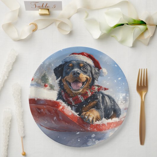 Rottweiler Hund in Sledge Let it Schnee Weihnachte Pappteller (Hochzeit)