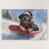 Rottweiler Hund in Sledge Let it Schnee Weihnachte Puzzle (Horizontal)