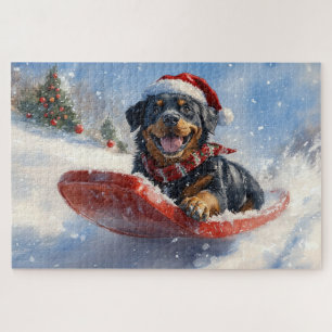 Rottweiler Hund in Sledge Let it Schnee Weihnachte Puzzle