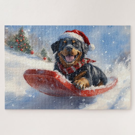 Rottweiler Hund in Sledge Let it Schnee Weihnachte Puzzle (Horizontal)