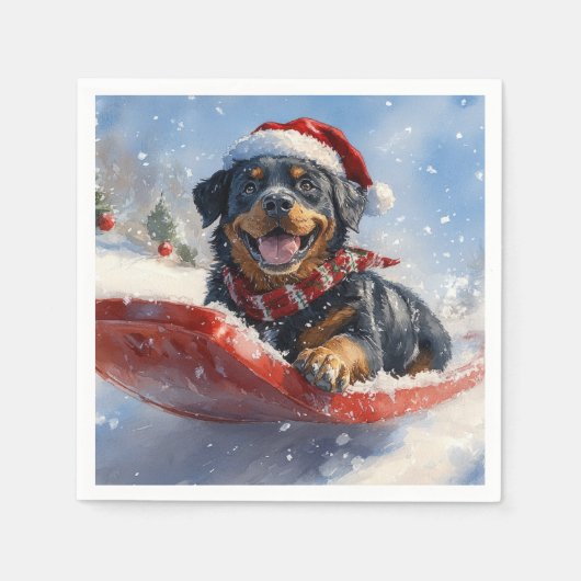 Rottweiler Hund in Sledge Let it Schnee Weihnachte Serviette (Vorderseite)
