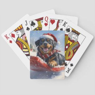 Rottweiler Hund in Sledge Let it Schnee Weihnachte Spielkarten