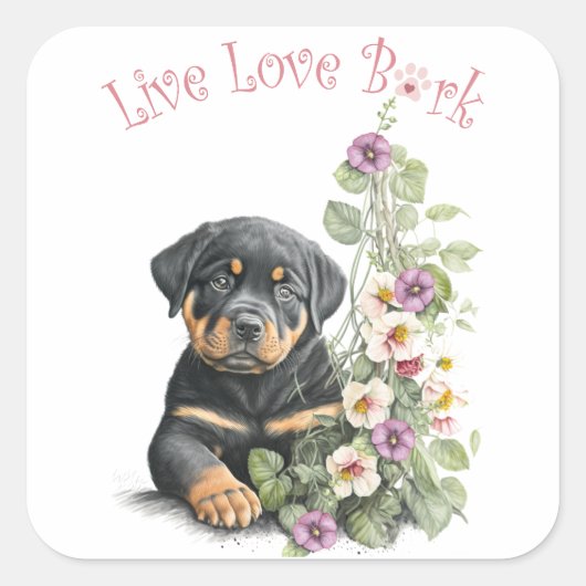 Rottweiler Hund Mama Floral Quadratischer Aufkleber (Vorderseite)