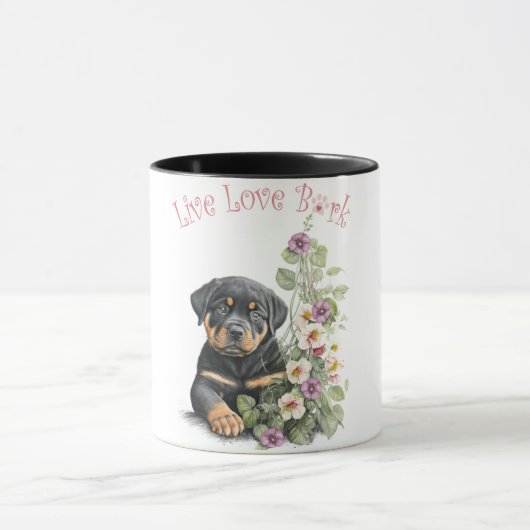 Rottweiler Hund Mama Floral Tasse (Zentrum)