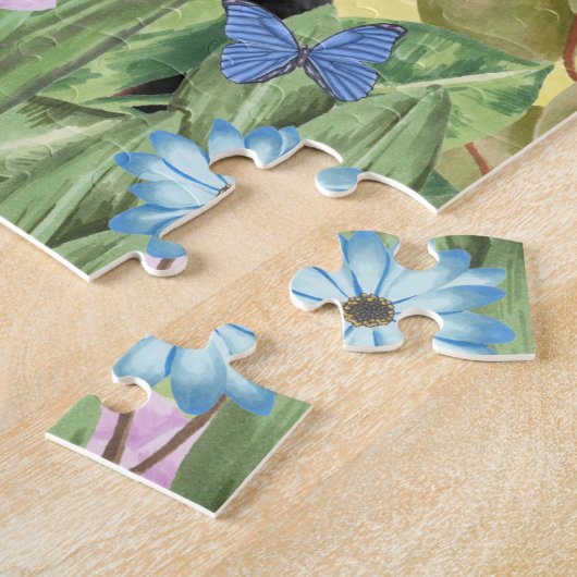 Rottweiler Hund mit Blume Frühjahr Puzzle (Seite)