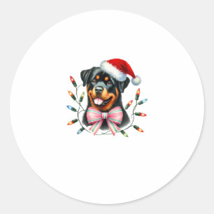Rottweiler Hund mit Coquette Bow Weihnachts Matchi Runder Aufkleber