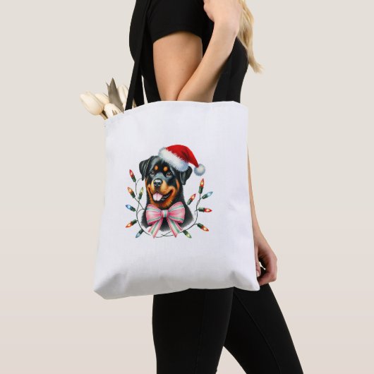 Rottweiler Hund mit Coquette Bow Weihnachts Matchi Tasche (Von Nahem)