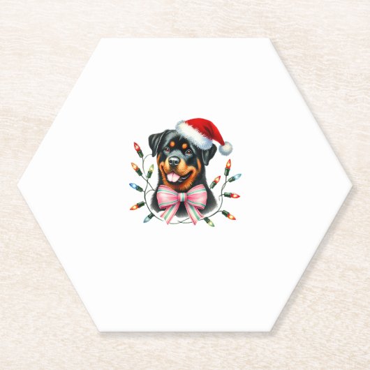 Rottweiler Hund mit Coquette Bow Weihnachts Matchi Untersetzer (Vorderseite)