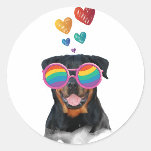 Rottweiler-Hund mit Herzen Valentinstag Runder Aufkleber