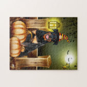 Rottweiler Hund mit Hexenhut Halloween Puzzle (Horizontal)