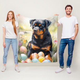 Rottweiler Hund mit Ostereiern Urlaub Fleecedecke