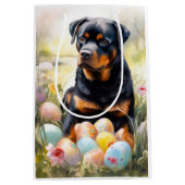 Rottweiler Hund mit Ostereiern Urlaub Mittlere Geschenktüte (Vorderseite)