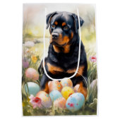 Rottweiler Hund mit Ostereiern Urlaub Mittlere Geschenktüte (Rückseite)