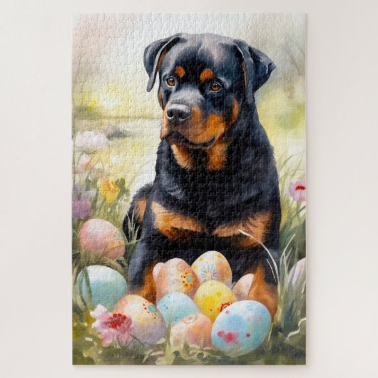 Rottweiler Hund mit Ostereiern Urlaub Puzzle (Vertikal)