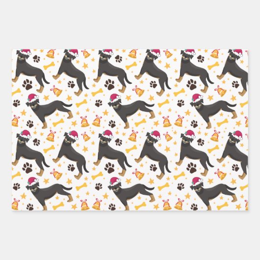 Rottweiler Hund mit Weihnachtsmannmütze Weihnachte Geschenkpapier Set (Vorderseite 3)