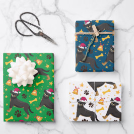 Rottweiler Hund mit Weihnachtsmannmütze Weihnachte Geschenkpapier Set
