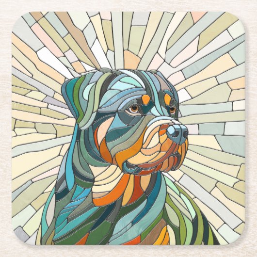 Rottweiler-Hund - Mosaikkunst Rechteckiger Pappuntersetzer (Vorderseite)