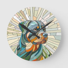 Rottweiler-Hund - Mosaikkunst Runde Wanduhr