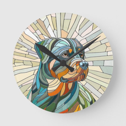 Rottweiler-Hund - Mosaikkunst Runde Wanduhr (Vorderseite)