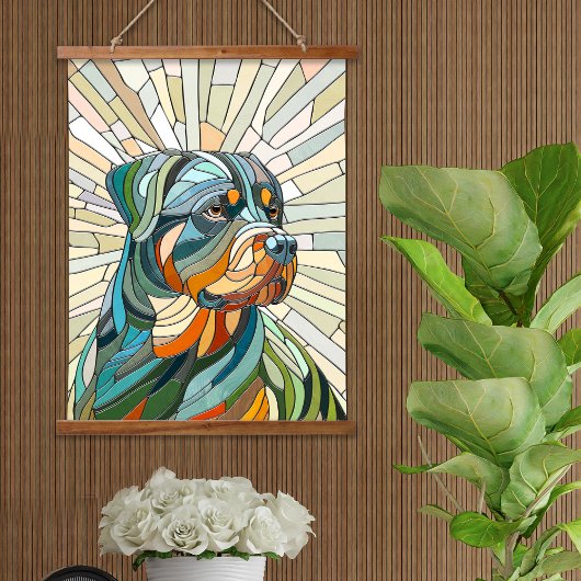 Rottweiler-Hund - Mosaikkunst Wandteppich Mit Holzrahmen