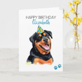 Rottweiler Hund Personalisiert Happy Birthday Karte (Gelbe Blume)