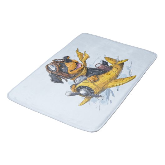 Rottweiler Hund Pilot Flugzeug Badematte (Schrägansicht)