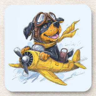 Rottweiler Hund Pilot Flugzeug Getränkeuntersetzer