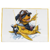 Rottweiler Hund Pilot Flugzeug Große Geschenktüte (Rückseite)