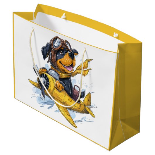Rottweiler Hund Pilot Flugzeug Große Geschenktüte (Rückseite Schrägansicht)