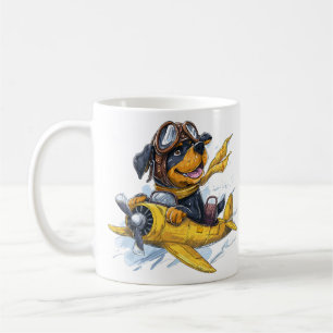 Rottweiler Hund Pilot Flugzeug Kaffeetasse