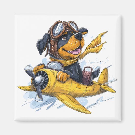 Rottweiler Hund Pilot Flugzeug Magnet (Vorne)
