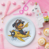 Rottweiler Hund Pilot Flugzeug Pappteller (Party)