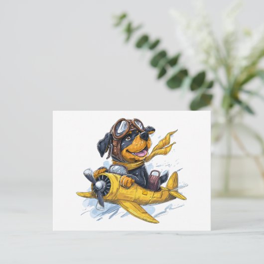 Rottweiler Hund Pilot Flugzeug Postkarte (Stehend Vorderseite)