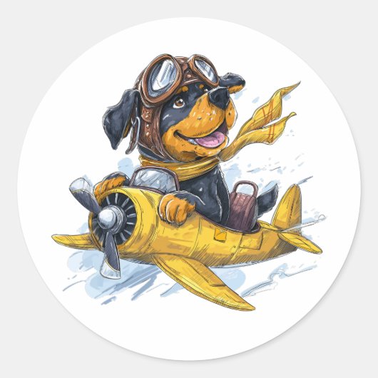 Rottweiler Hund Pilot Flugzeug Runder Aufkleber (Vorderseite)