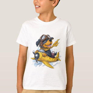 Rottweiler Hund Pilot Flugzeug T-Shirt