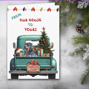 Rottweiler Hund Retro Farm Truck Weihnachtskarte Feiertagskarte