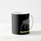 Rottweiler Hund Silhouette Gelb & Blau Grid Kaffeetasse (VorderseiteRechts)