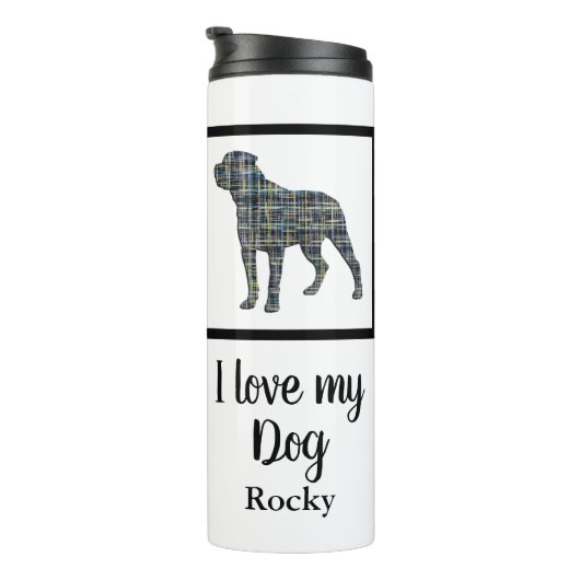 Rottweiler Hund Silhouette Gelb & Blau Thermosbecher (Nach rechts gedreht)