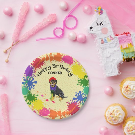 Rottweiler Hund Spaß Paint Splash Party Pappteller (Party)