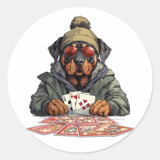 Rottweiler Hund Spielkarten Runder Aufkleber (Vorderseite)