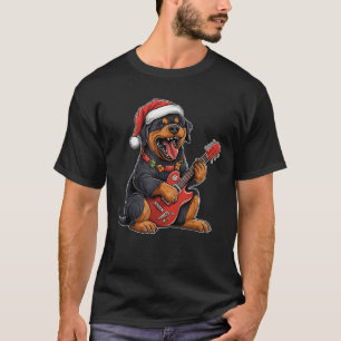 Rottweiler Hund spielt Gitarre Weihnachtsmann Hut T-Shirt