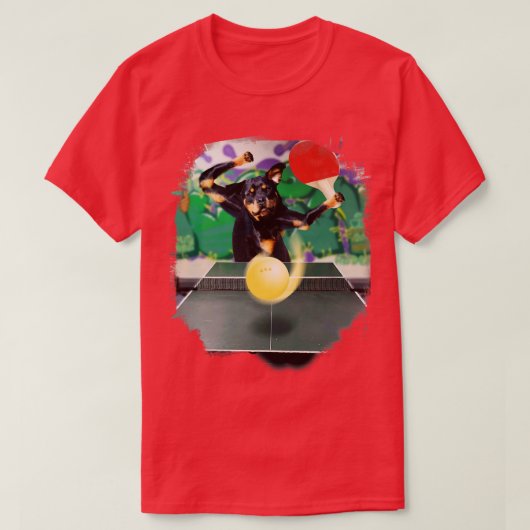 Rottweiler Hund spielt Tischtennis Ping Pong T-Shirt (Design vorne)