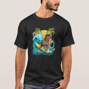 Rottweiler Hund surft mit Ananas-Muster T-Shirt