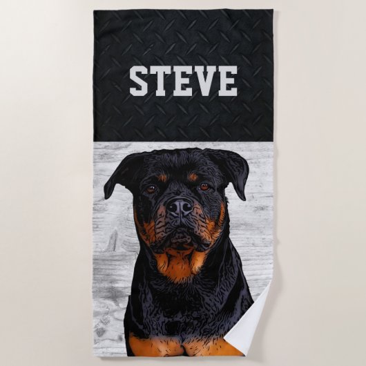 Rottweiler Hund Tiername Cool Rugby Welpe Strandtuch (Vorderseite)