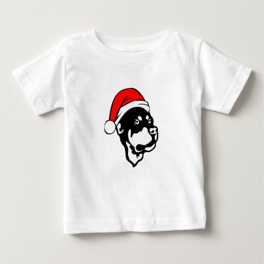 Rottweiler Hund trägt eine Red Christmas Weihnacht Baby T-shirt (Vorderseite)