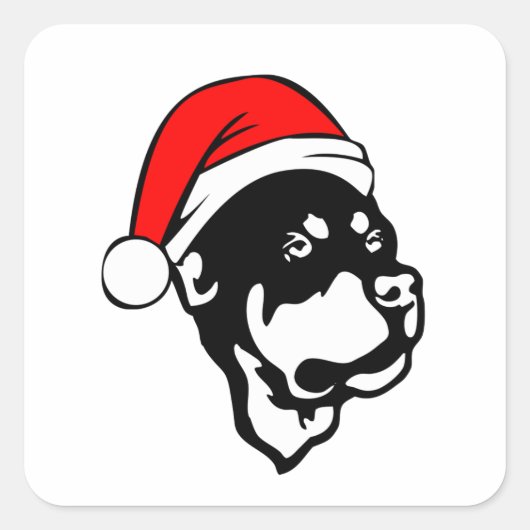 Rottweiler Hund trägt eine Red Christmas Weihnacht Quadratischer Aufkleber (Vorderseite)