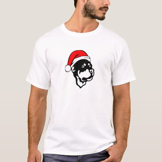 Rottweiler Hund trägt eine Red Christmas Weihnacht T-Shirt (Vorderseite)