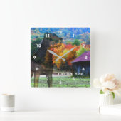 Rottweiler Hund und alter Tabakstall Quadratische Wanduhr (Zuhause)