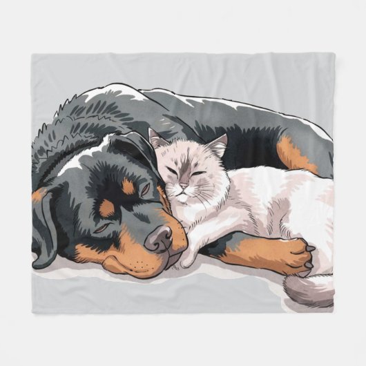 Rottweiler Hund und Katze Fleece Blanket Liebe Cud (Vorderseite (Horizontal))