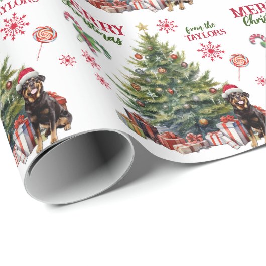 Rottweiler Hund unter dem Weihnachtsbaum Geschenkpapier (Rolleneckpunkt)